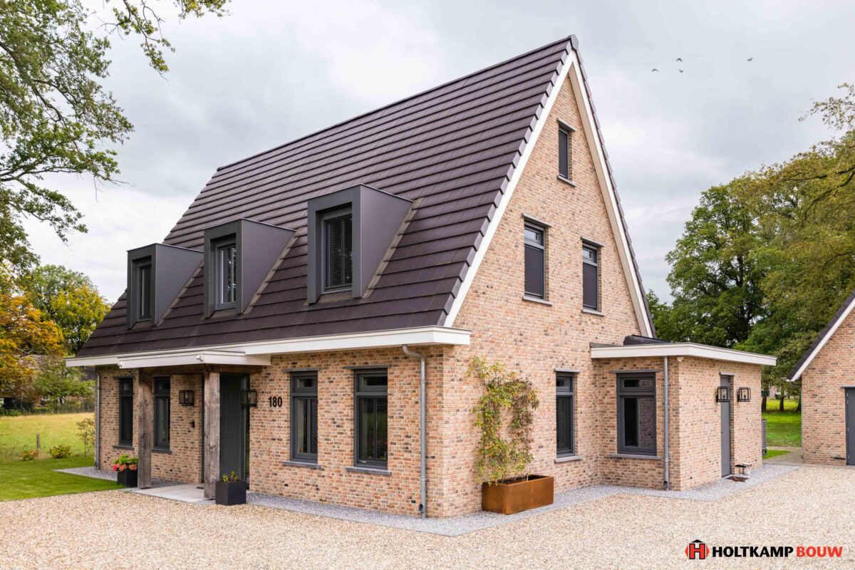 Moderne villa in Lonneker met antraciet zwarte kozijnen (RAL 9021), breedte gesitueerd, eigen ontwerp Holtkamp Bouw
